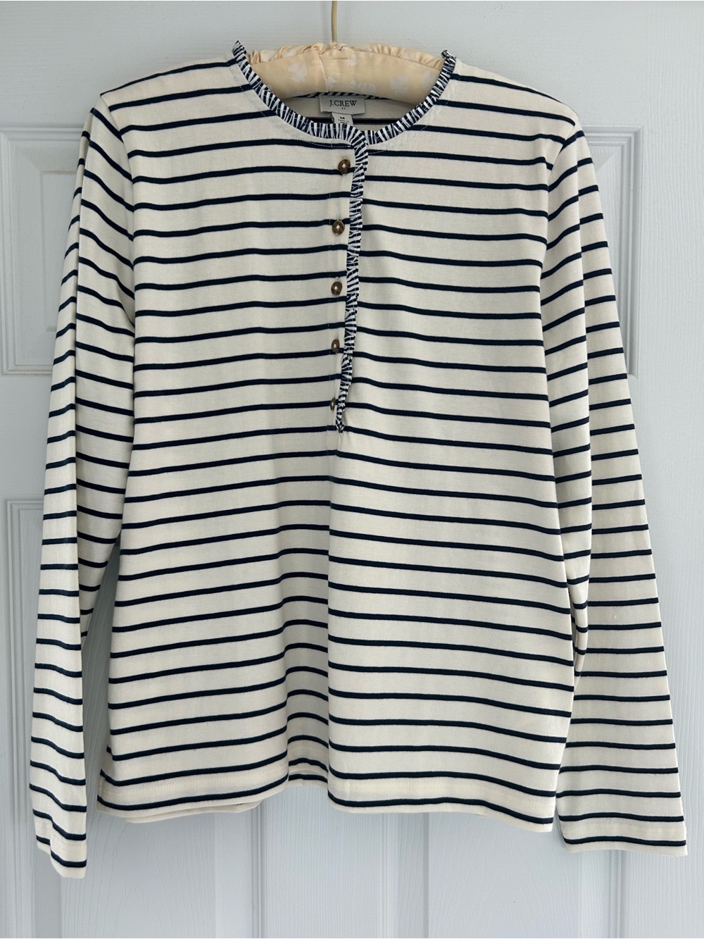 J.Crew Striped Ruffle Collar Henley Top - Size M - NWOT